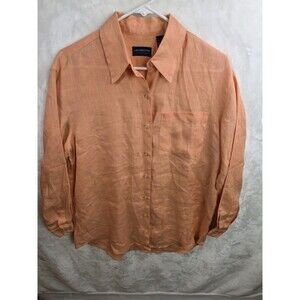Liz Claiborne Women's Large Peach Linen Hawaiian‎ Button Up Shirt